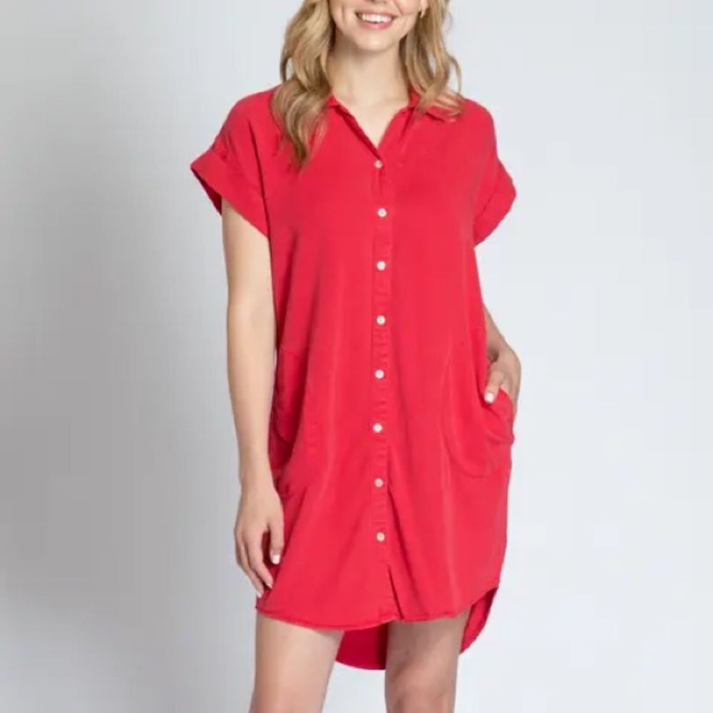 RAVIYA Raspberry Button-Down Cover-Up Dress – Size Small